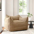 Khaki Teddy Boucle Bean Bag Chair – Single Seat