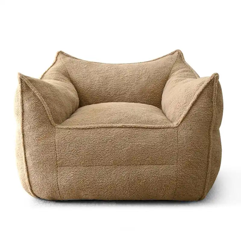 Khaki Teddy Boucle Bean Bag Chair – Single Seat