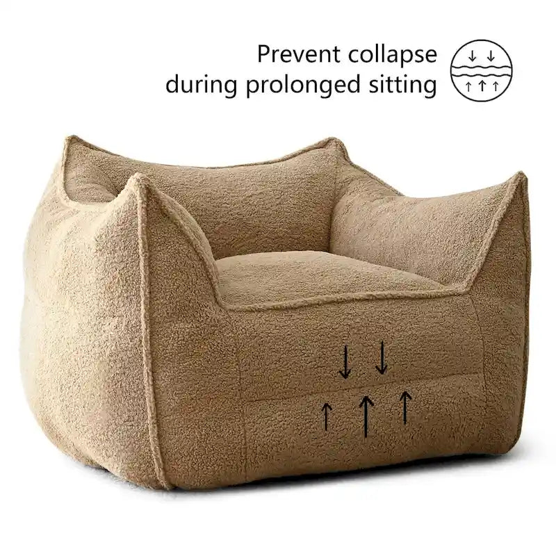 Khaki Teddy Boucle Bean Bag Chair – Single Seat