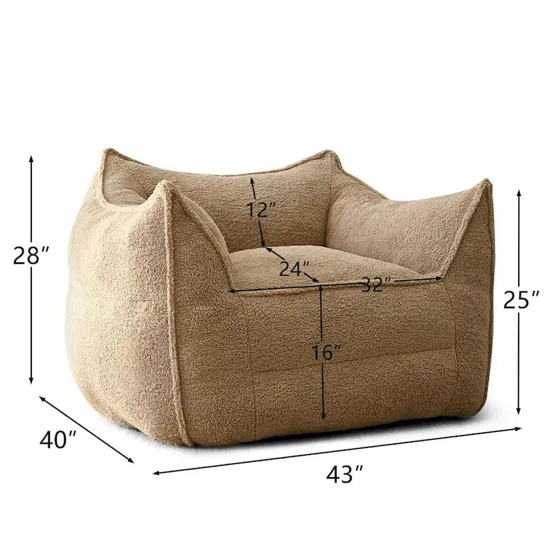 Khaki Teddy Boucle Bean Bag Chair – Single Seat