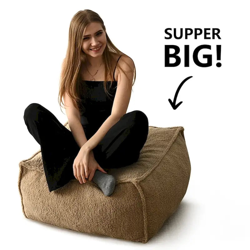 Khaki Teddy Boucle Bean Bag Chair – Single Seat