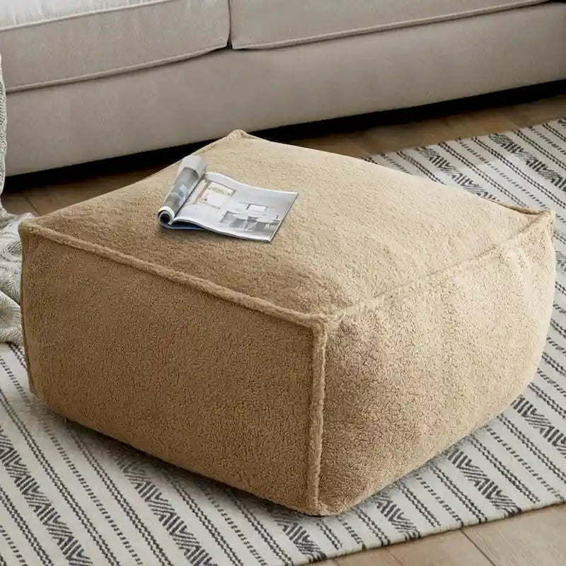 Khaki Teddy Boucle Bean Bag Chair – Single Seat
