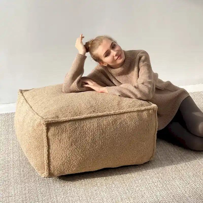Khaki Teddy Boucle Bean Bag Chair – Single Seat