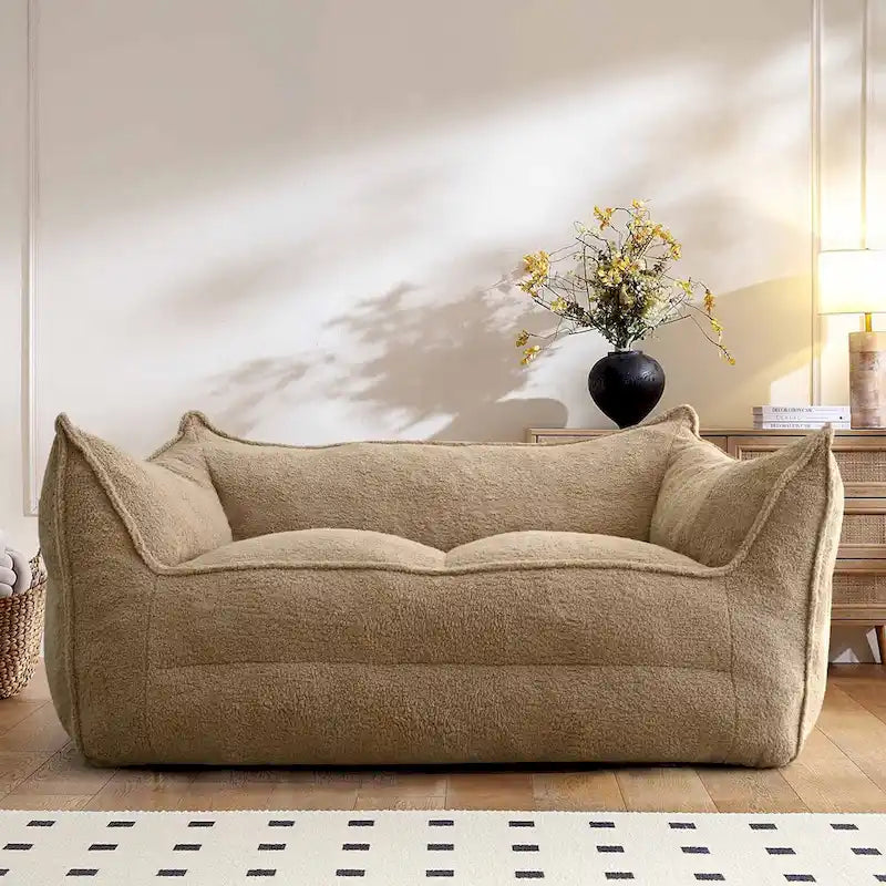 Khaki Teddy Boucle Bean Bag Chair – Single Seat
