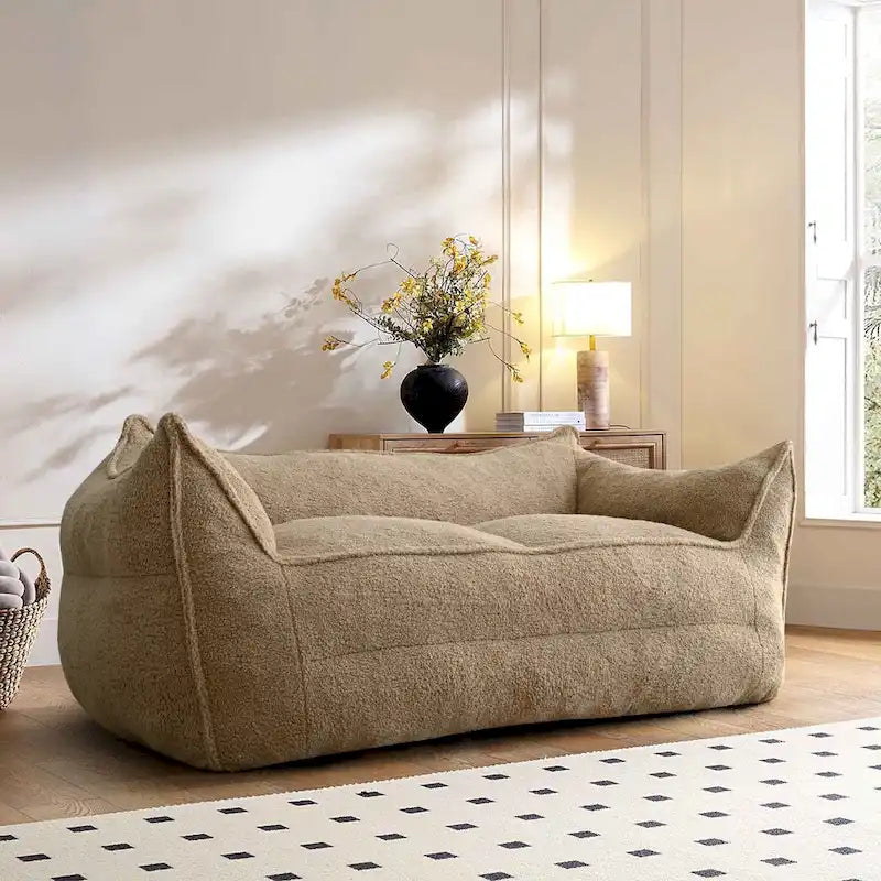 Khaki Teddy Boucle Bean Bag Chair – Single Seat