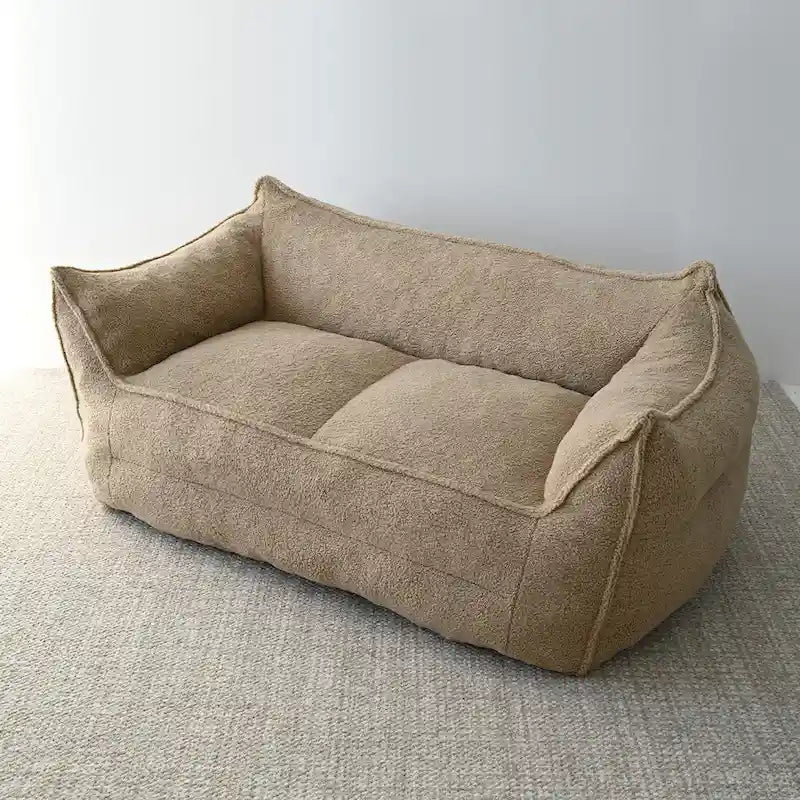 Khaki Teddy Boucle Bean Bag Chair – Single Seat