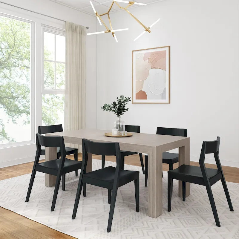 72 Modern Solid Wood Dining Table Set with 6 Chairs - Natural Finish