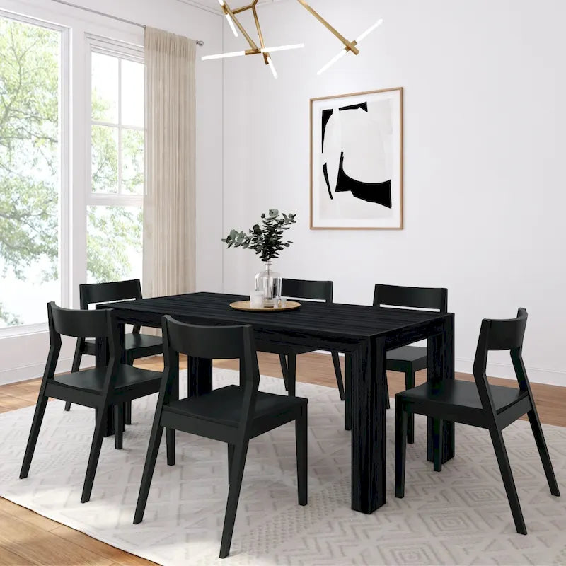 72 Modern Solid Wood Dining Table Set with 6 Chairs - Natural Finish