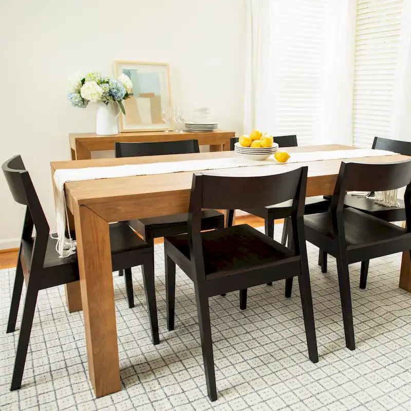 72 Modern Solid Wood Dining Table Set with 6 Chairs - Natural Finish