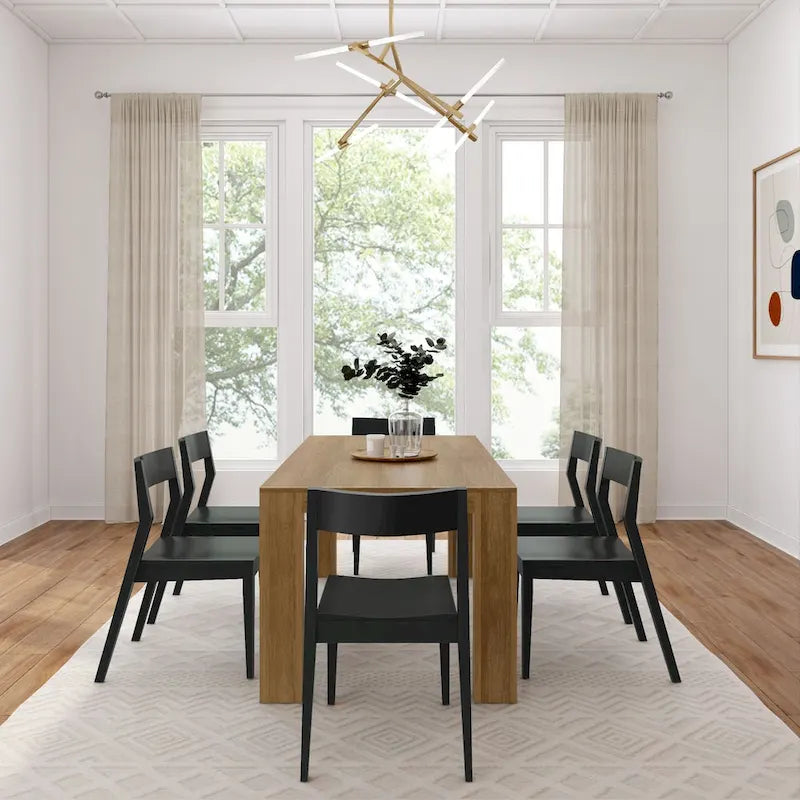 72 Modern Solid Wood Dining Table Set with 6 Chairs - Natural Finish