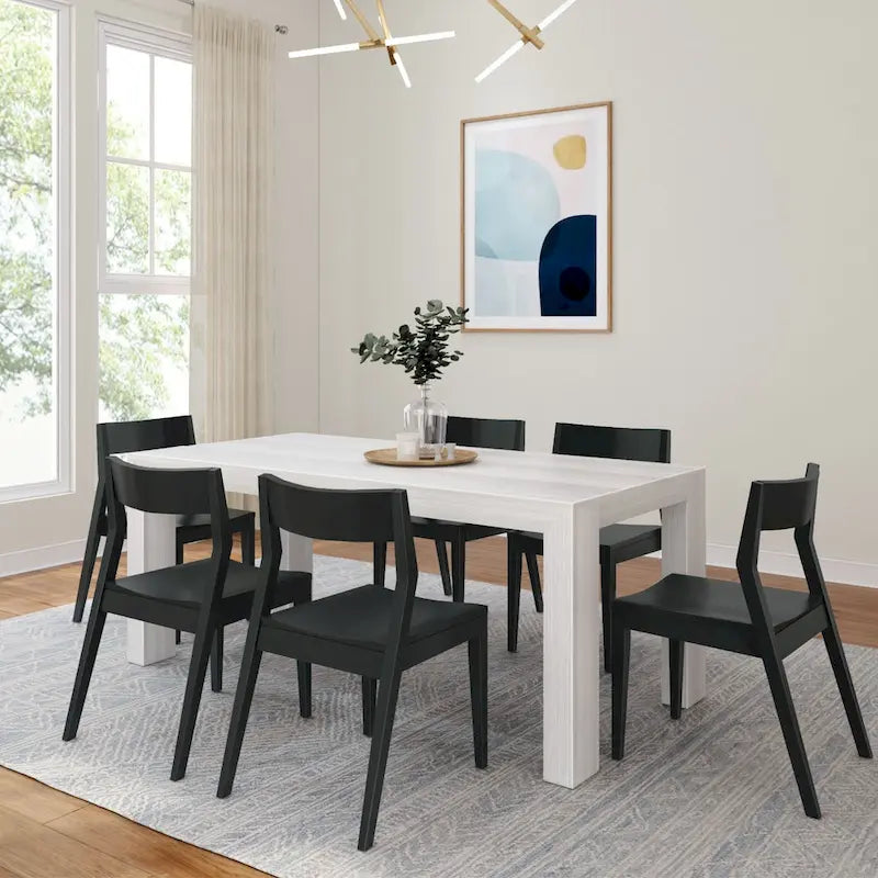 72 Modern Solid Wood Dining Table Set with 6 Chairs - Natural Finish