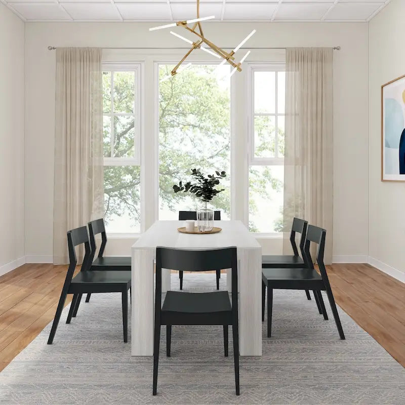 72 Modern Solid Wood Dining Table Set with 6 Chairs - Natural Finish