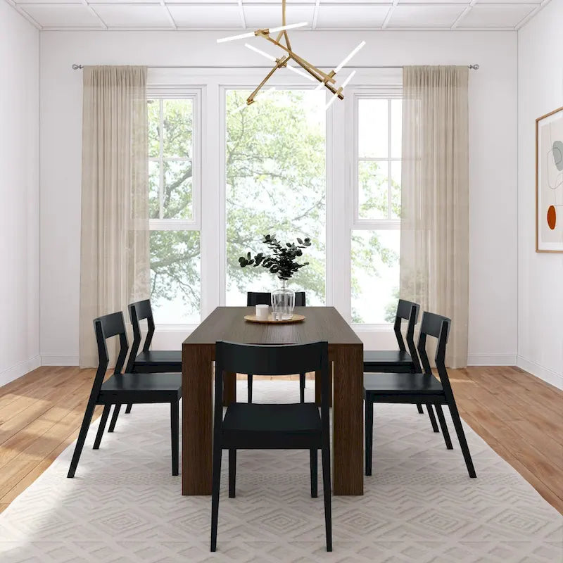 72 Modern Solid Wood Dining Table Set with 6 Chairs - Natural Finish