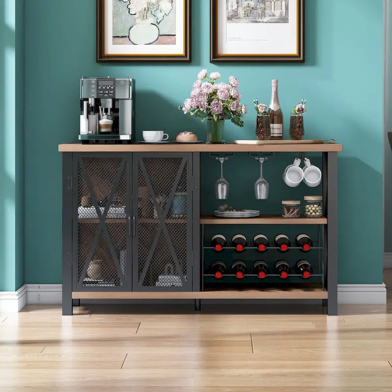 Grey/Brown Bar Cabinet with Wine Rack