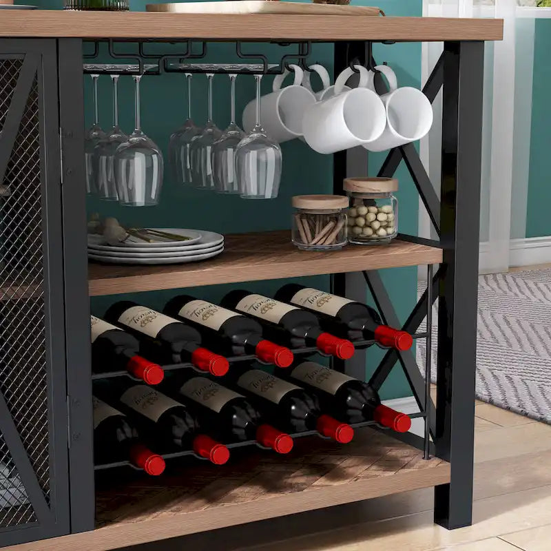 Grey/Brown Bar Cabinet with Wine Rack
