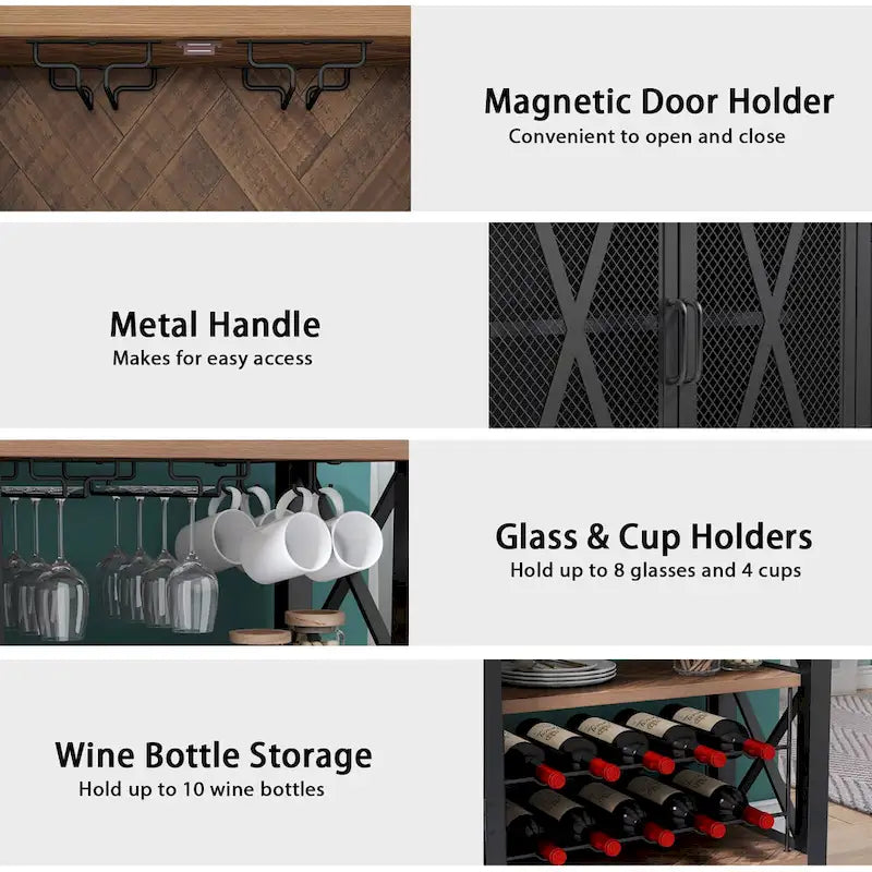 Grey/Brown Bar Cabinet with Wine Rack