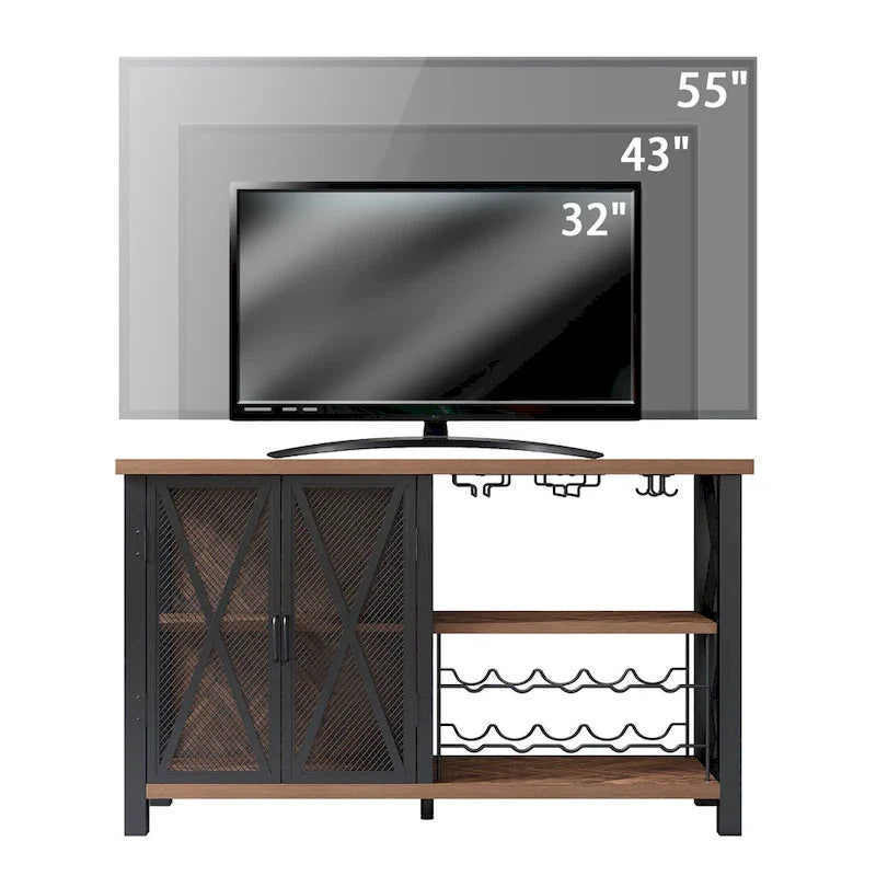 Grey/Brown Bar Cabinet with Wine Rack