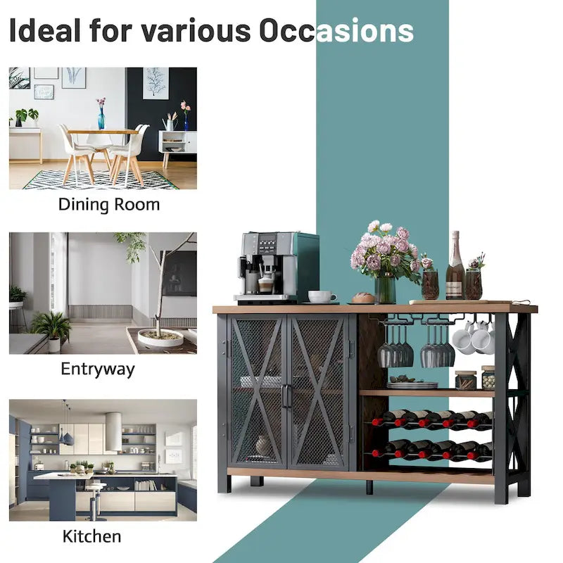 Grey/Brown Bar Cabinet with Wine Rack