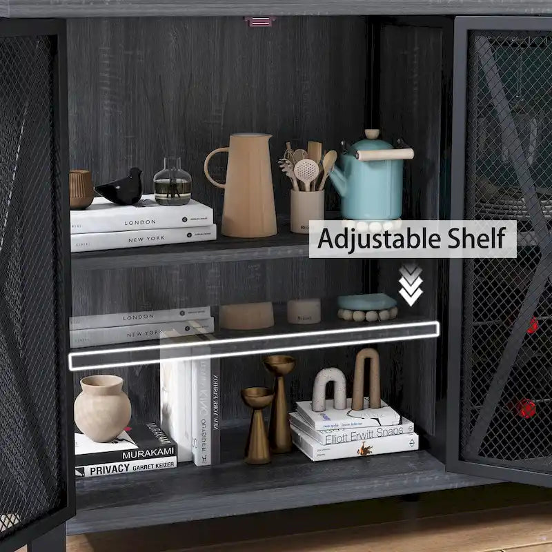 Grey/Brown Bar Cabinet with Wine Rack