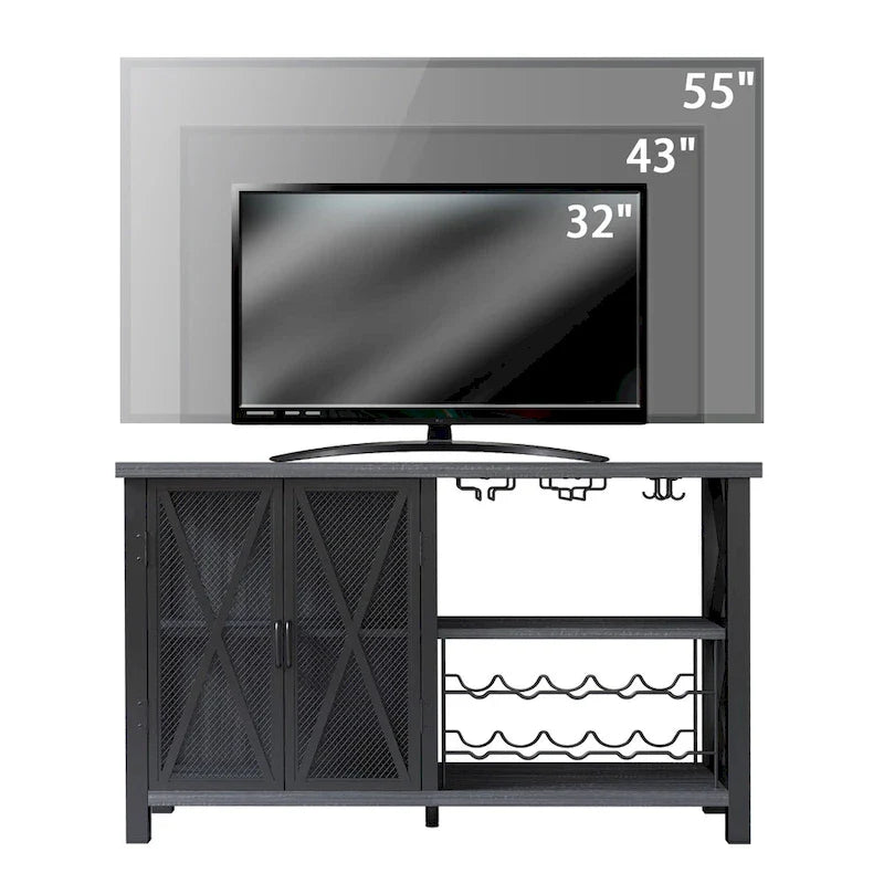 Grey/Brown Bar Cabinet with Wine Rack