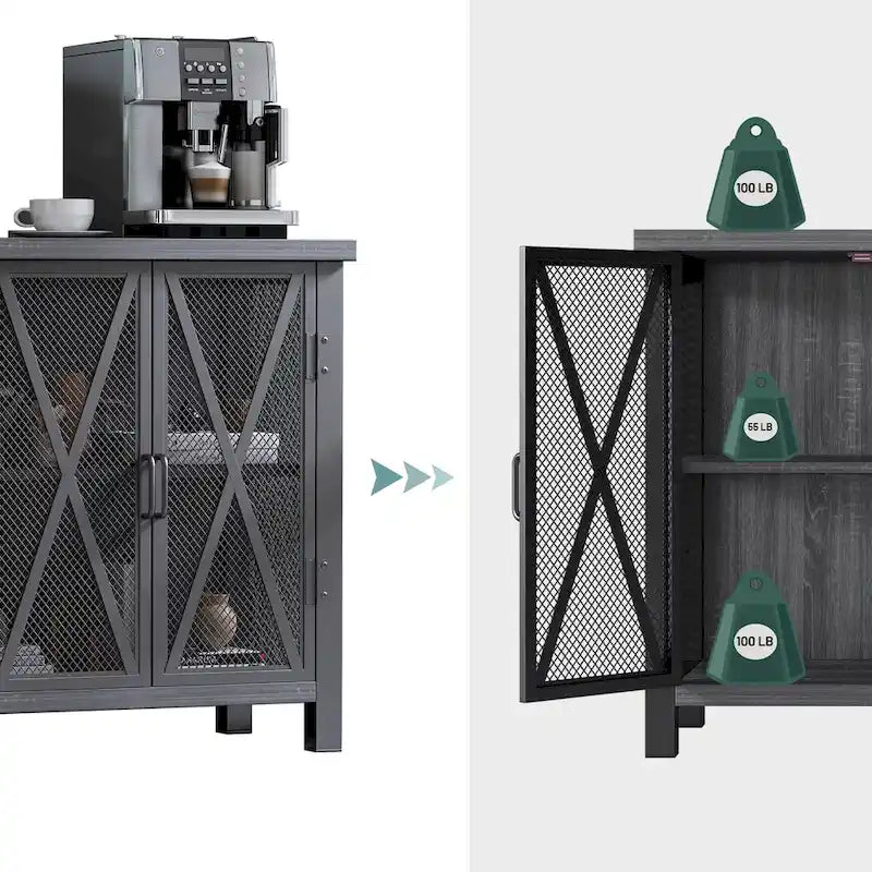 Grey/Brown Bar Cabinet with Wine Rack