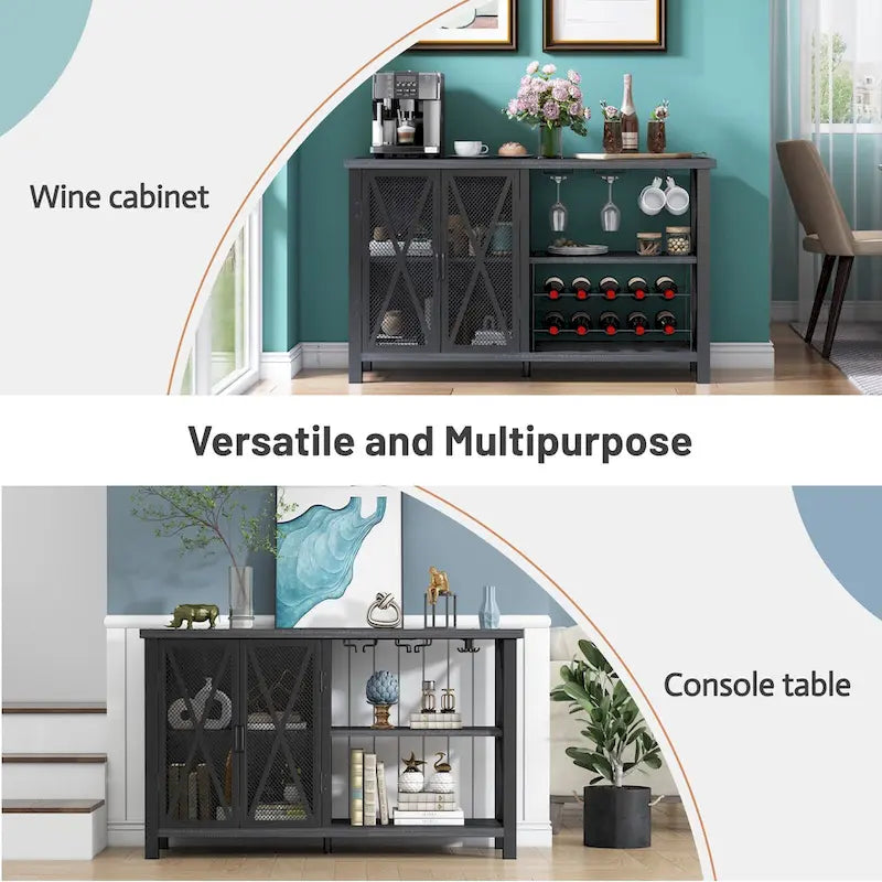 Grey/Brown Bar Cabinet with Wine Rack