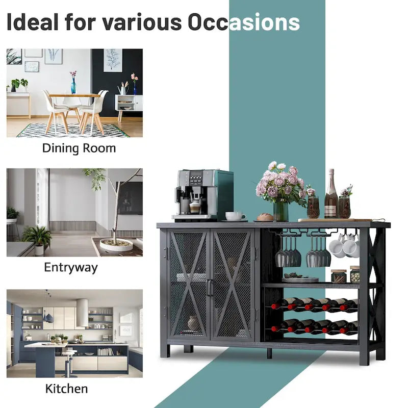 Grey/Brown Bar Cabinet with Wine Rack