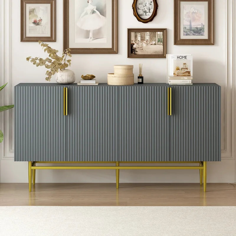 4-Door Sideboard with Gold Accents - Black/White/Gray Options