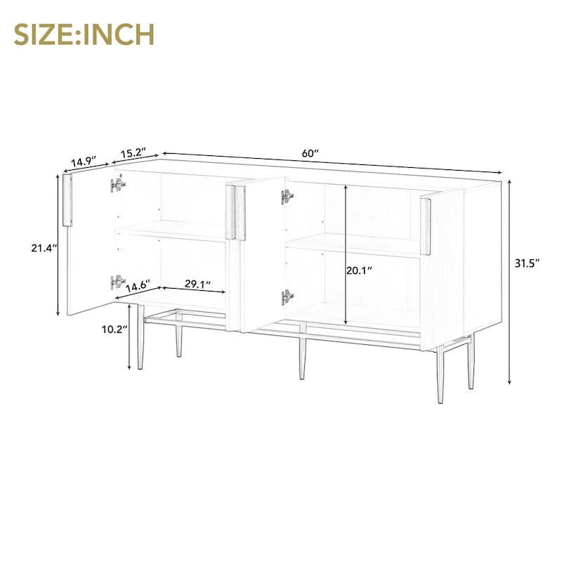 4-Door Sideboard with Gold Accents - Black/White/Gray Options