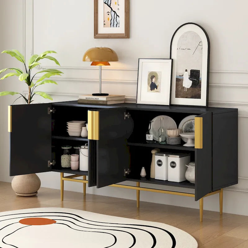 4-Door Sideboard with Gold Accents - Black/White/Gray Options