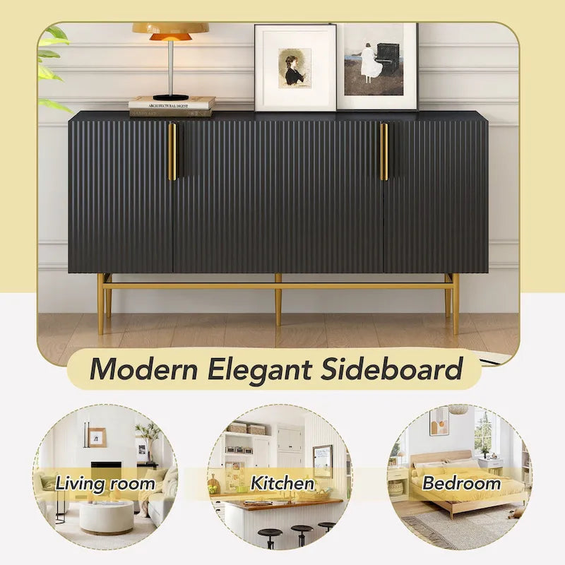 4-Door Sideboard with Gold Accents - Black/White/Gray Options