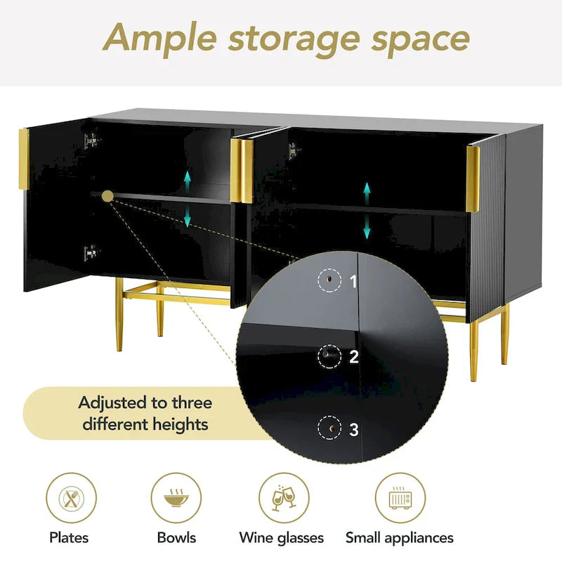 4-Door Sideboard with Gold Accents - Black/White/Gray Options