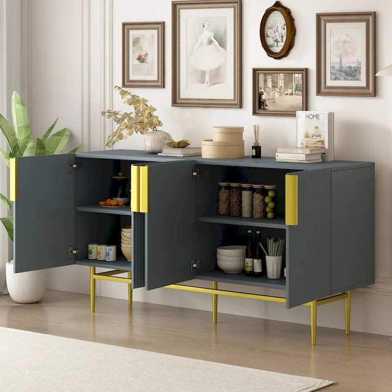 4-Door Sideboard with Gold Accents - Black/White/Gray Options