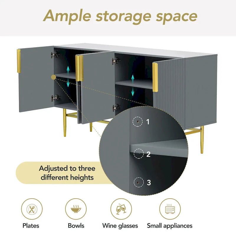 4-Door Sideboard with Gold Accents - Black/White/Gray Options