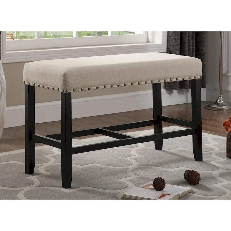 Blue / Grey / Tan Fabric Counter-Height Dining Bench, Seats 1
