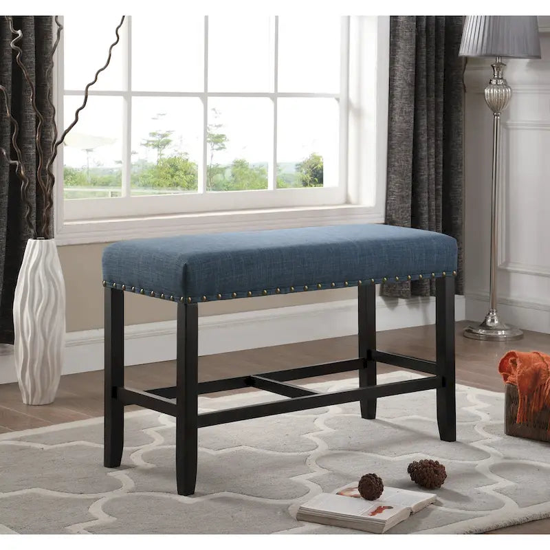 Blue / Grey / Tan Fabric Counter-Height Dining Bench, Seats 1