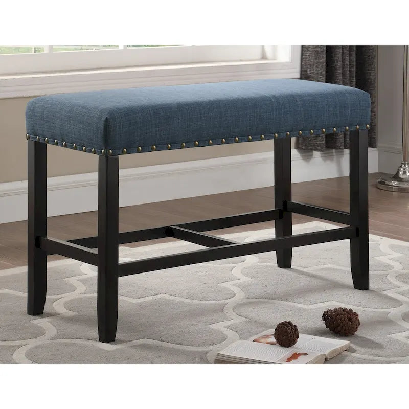 Blue / Grey / Tan Fabric Counter-Height Dining Bench, Seats 1