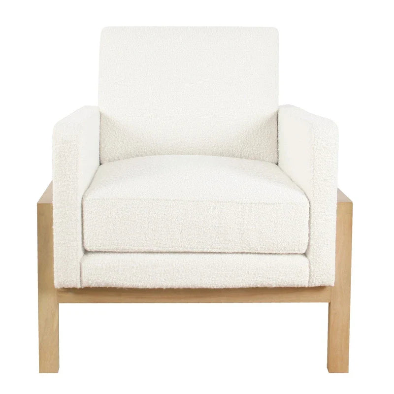 Wood Frame Accent Chair - Cream Boucle - Single Seater