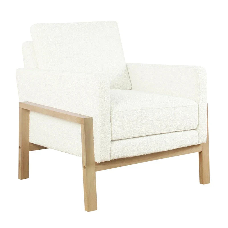 Wood Frame Accent Chair - Cream Boucle - Single Seater