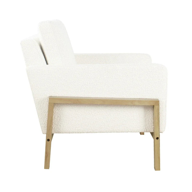 Wood Frame Accent Chair - Cream Boucle - Single Seater