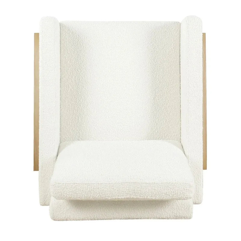 Wood Frame Accent Chair - Cream Boucle - Single Seater