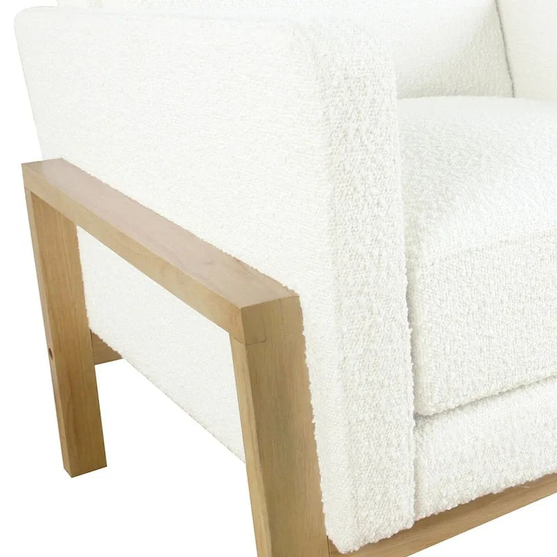 Wood Frame Accent Chair - Cream Boucle - Single Seater
