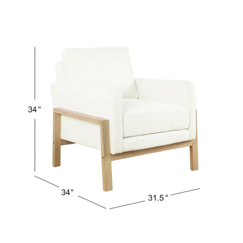 Wood Frame Accent Chair - Cream Boucle - Single Seater