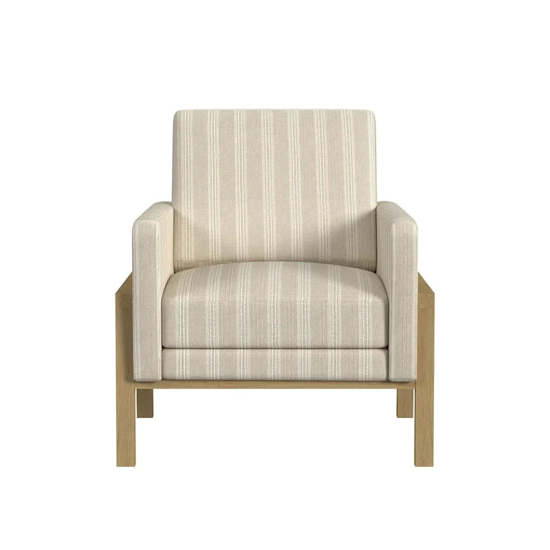 Wood Frame Accent Chair - Cream Boucle - Single Seater