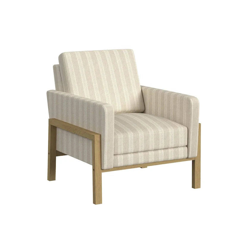 Wood Frame Accent Chair - Cream Boucle - Single Seater