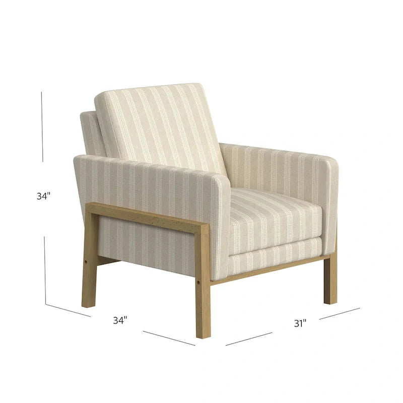 Wood Frame Accent Chair - Cream Boucle - Single Seater