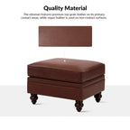 Brown Leather Ottoman with Solid Wood Legs