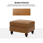 Brown Leather Ottoman with Solid Wood Legs