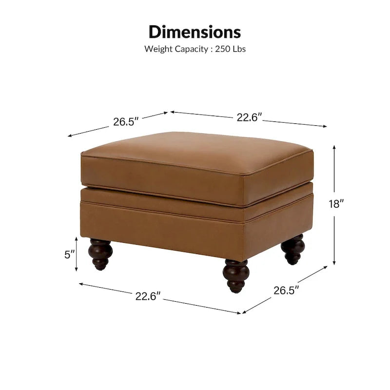 Brown Leather Ottoman with Solid Wood Legs