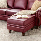 Brown Leather Ottoman with Solid Wood Legs